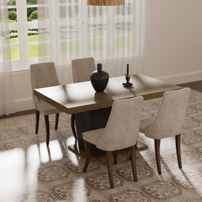 5 Pieces Modern Farmhouse Rectangle Dining Set with Mid-century High Back Dining Chair Set for 4