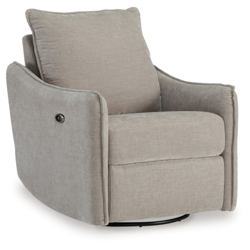 Beige Velvet Swivel Recliner with Metal Base