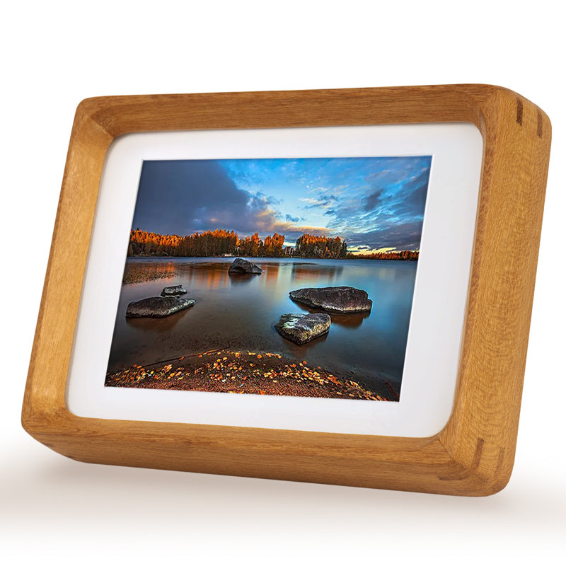 Wood Picture Frame with Mat, Desk or Wall Display Mid Century Rounded Edge Picture Frames, Teak, 14" H x 11" W