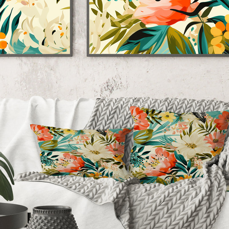 Coussin Botanical In Beige And Green I - Tropical, H 16 po x l 16 po
