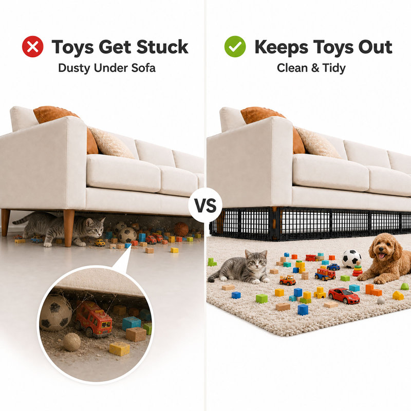 12 Pcs Under Sofa Blocker for Pets, Adjustable Toy Blockers for Under Couch & Bed, Plastic Gap Barrier Stopper Sofa Guards, Furniture Guard with 20 Zip Ties