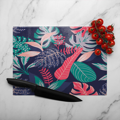 Tropical Plant Leaves Glass Chopping Board