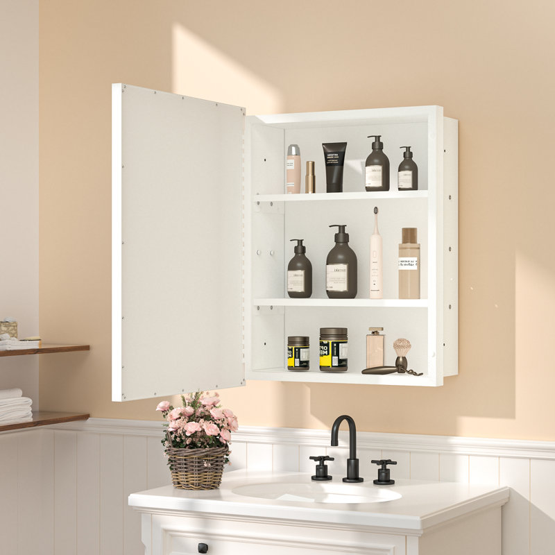 Cyrille Recessed & Surface Framed Medicine Cabinet with Mirror and Shelves, White, 24" H x 16" W x 5.2" D
