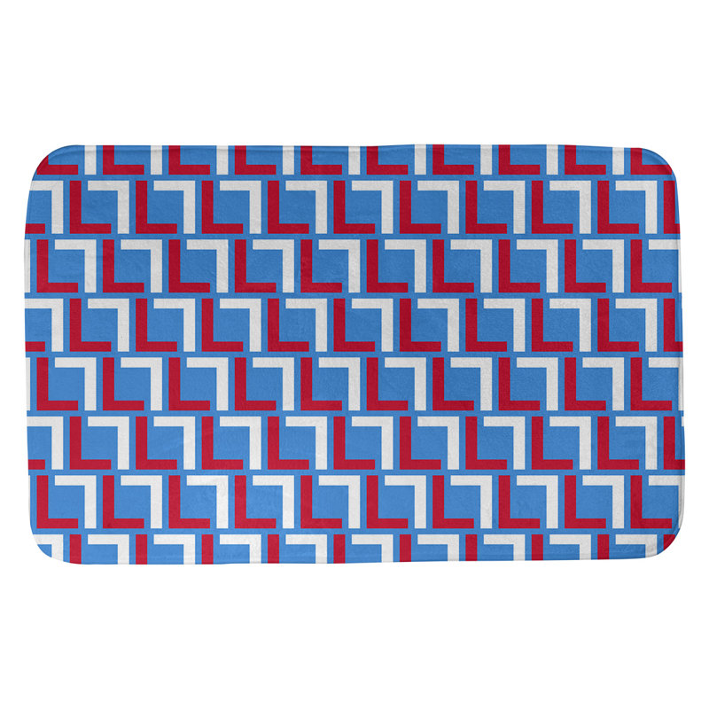 Tapis pour salle de bain Baltimore, l 17 po x L 24 po, Bleu clair / rouge / blanc