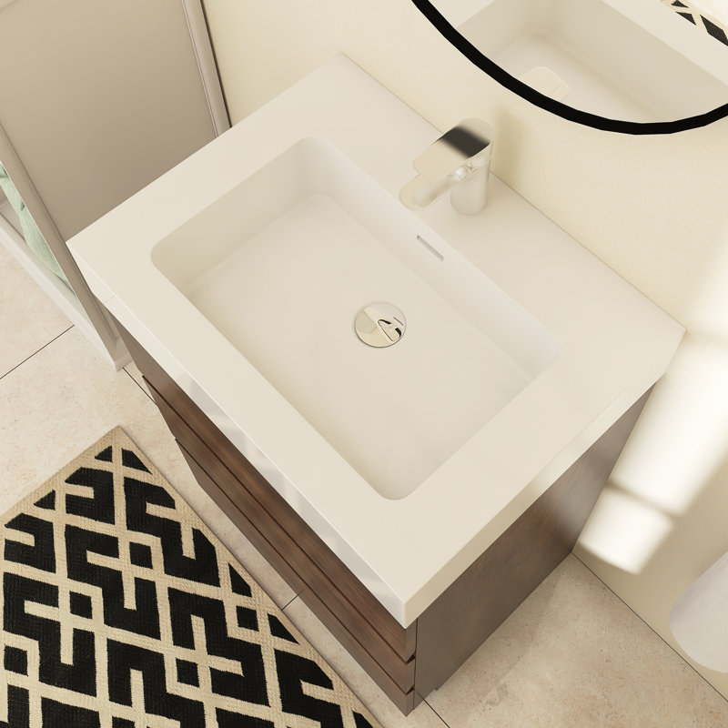 Meuble-lavabo simple Reniel, Blanc, Noyer, 24"