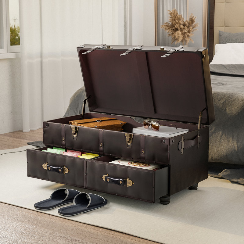 Aislah Faux Leather Upholstered Storage Bench, Dark Brown