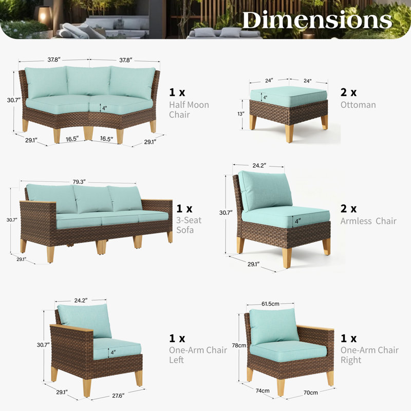 Ensemble de conversation modulaire avec coussins Shutesbury, Bleu