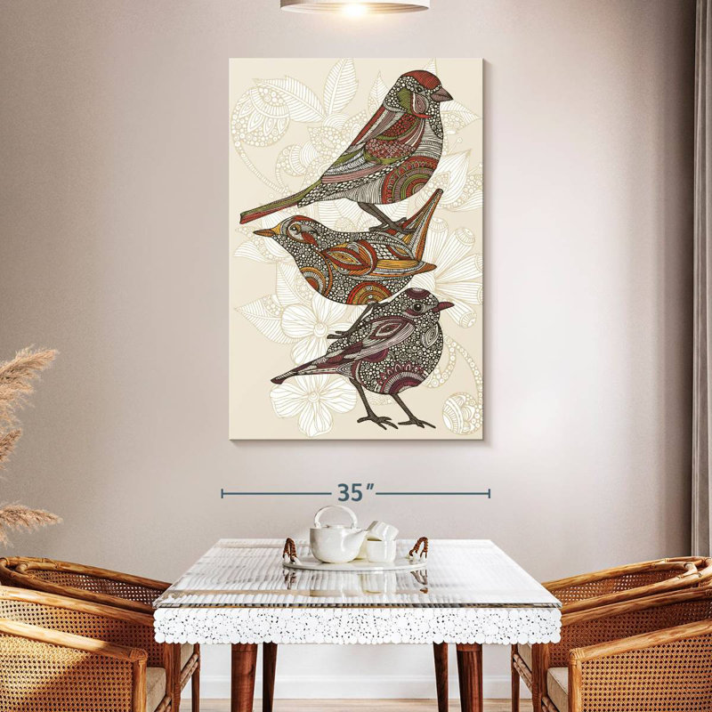 Trois petits oiseaux en ronce, H 51 po x l 34 po