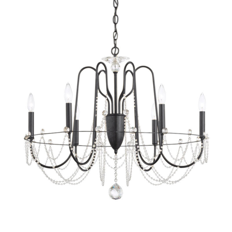 Esmery 6 - Light Chandelier, Clear Heritage Crystal, Ferro Black