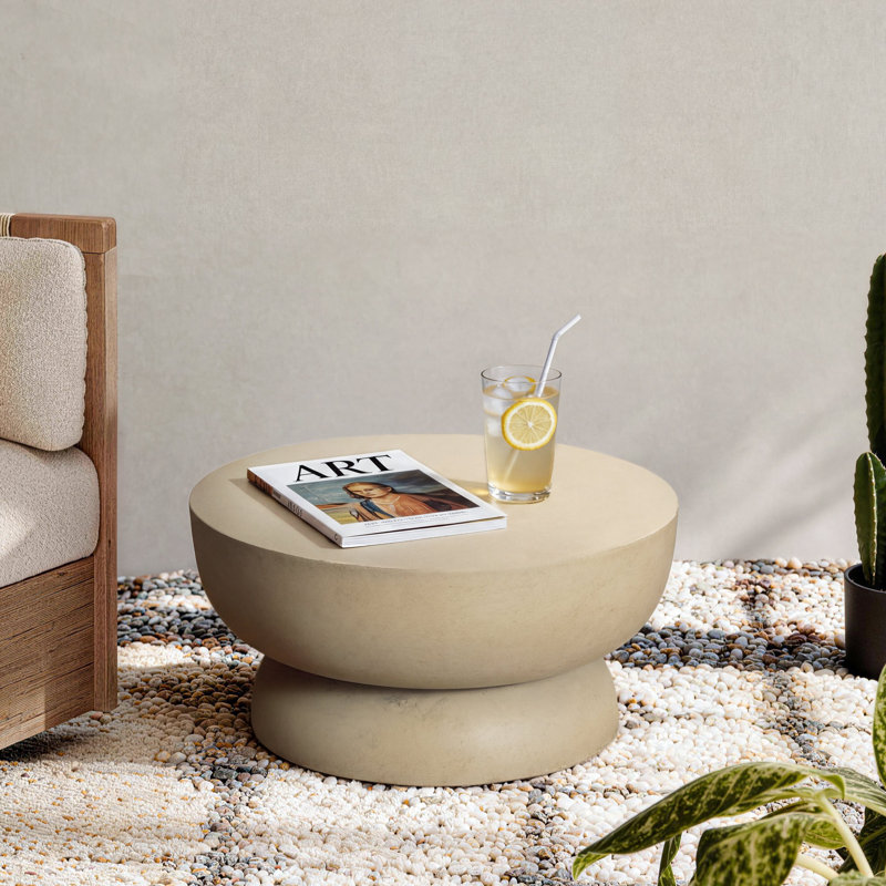 Albert Modern Concrete Round Side Table Low End Table 23.8"W x 11.4" H