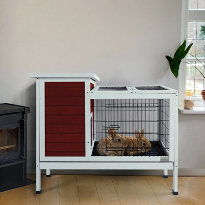 Spacious Red Wooden Pet Cage - Easy To Maintain, With Multiple Entrances & Metal Screening Rabbit For Small Animals 37.5X21.5X34 Inches, Red, Assemble Clean