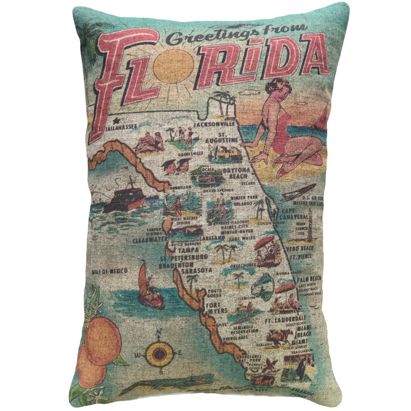 Cianciolo Florida Map Linen Throw Pillow