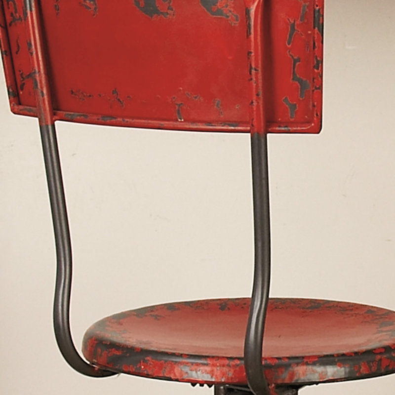 Tabouret de bar en métal patiné avec pieds et dossier en bronze industriel et Nuri, Rouge pompier