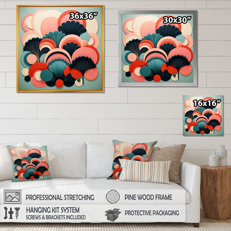 Art déco, corail marin Marvel I - art de corail, H 30 po x l 30 po x P 1,5 po, Cadre simple noir