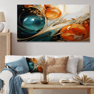 White blue and orange ink storm III - Abstract Painting Wall Art