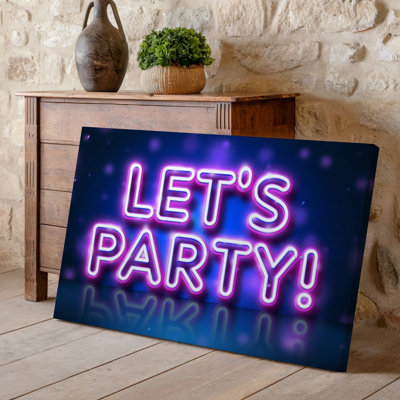 Canvas Create An Image Featuring A Vibrant Neon Sign That Reads Wall Art LET S PARTY In Bold Playful Typography The Sign Should Canvas Wall Art