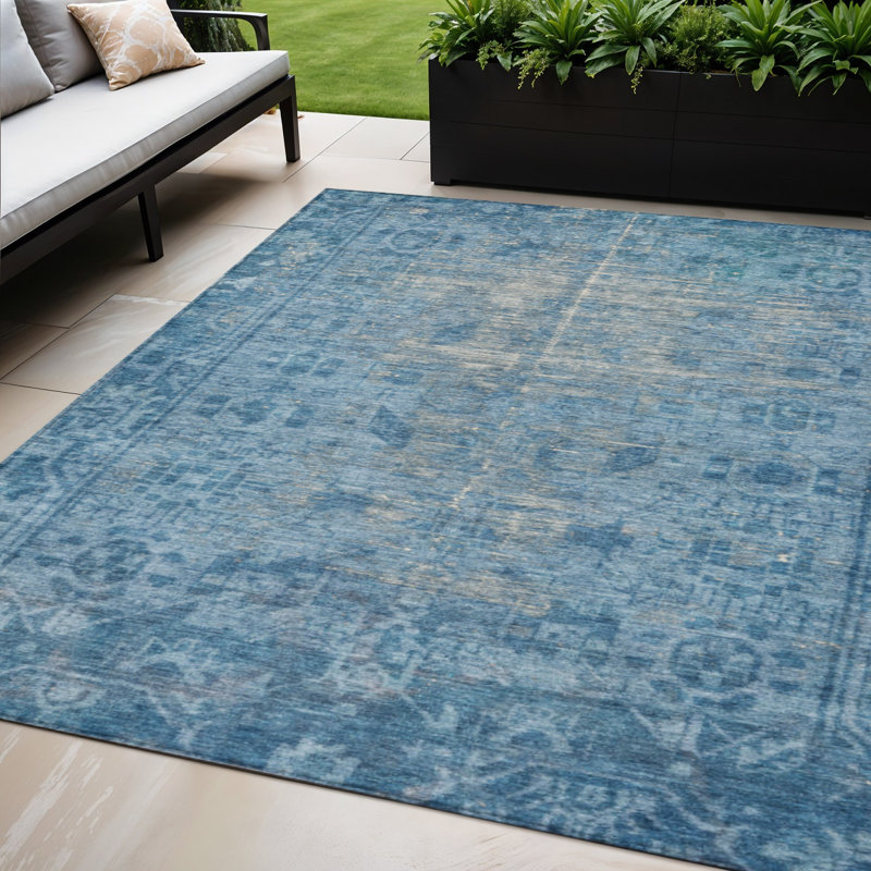 Tapis oriental lavable d'intérieur bleu 5 pi x 8 pi