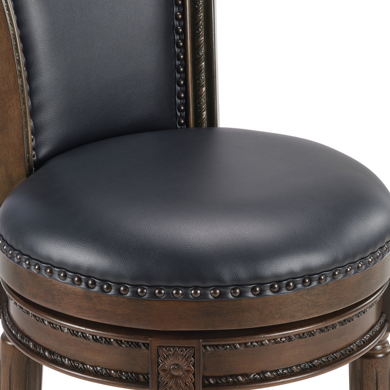 Elveria Classic Upholstered Bar Stools With Wooden Frame And Nailhead Trim, Walnut, 5, Dark Gray