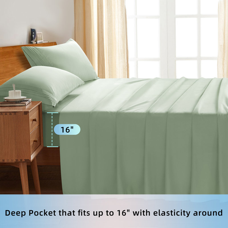Microfiber Sheet Sets 4 Pieces, Sage Green, CalKing SheetSet 1FittedSheet & 2KingPillowcase