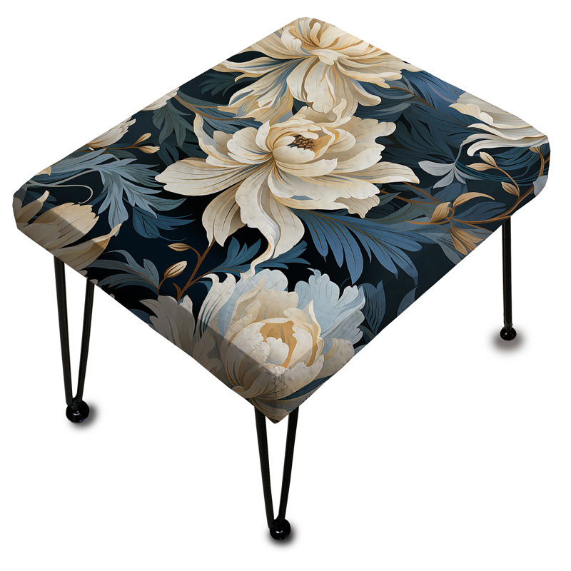 White And Blue Chrysanthemum Zen Tranquility III - Floral Rectangle Ottoman