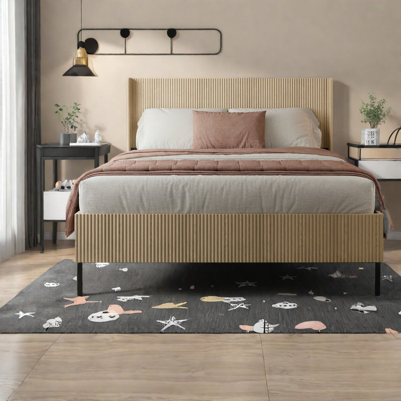 Très grand lit avec rangement en MDF de chêne et fer, design rustique moderne