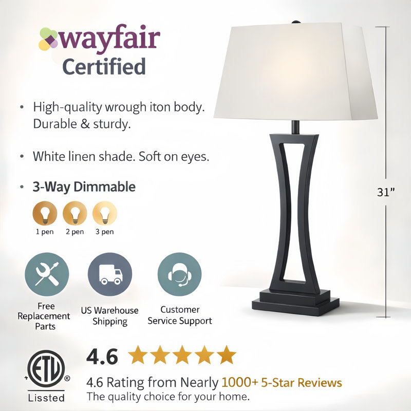 Burholme 31" Modern Metal Table Lamp with 3-Way Dimmable, Black