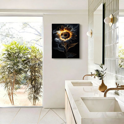 Abstrait tournesol, affiche noire, reproduction de peinture florale, œuvre d'art rétro pour le salon, 20 x 16