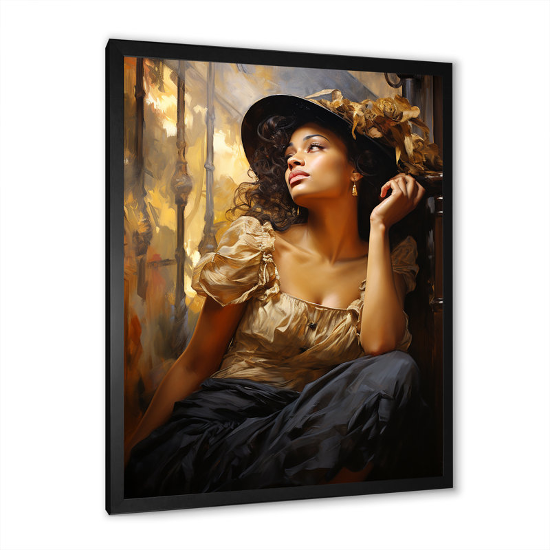 Harlem Renaissance Reverie Woman, reproduction d'art sur toile, Cadre simple noir, H 20 po x l 12 po x P 1 po