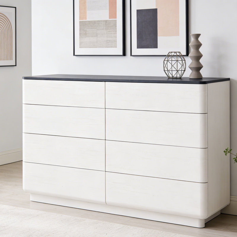 Commode double à 8 tiroirs de 52 po de hauteur avec commode haute en bois, Blanc