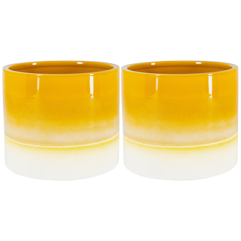 Nicola Spring - Reactive Glaze Plant Pots, Yellow, 15.5cm H x 18cm W x 18cm D