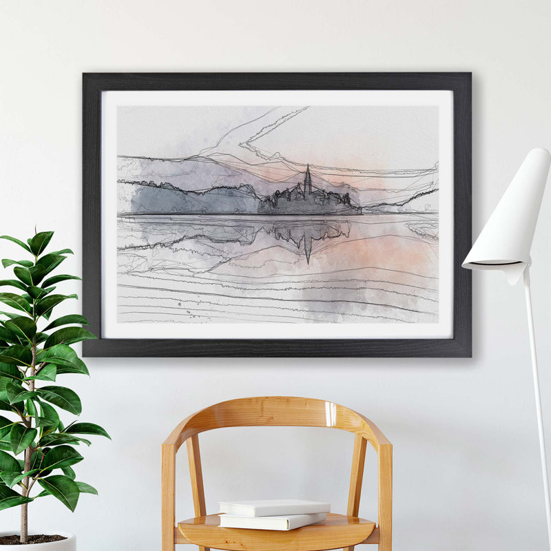 Wintertime At Lake Bled In Slovenia - Single Picture Frame Print, 62cm H x 87cm W x 2cm D, Black