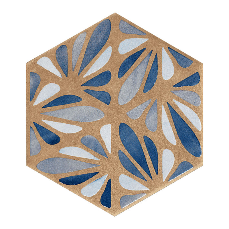 Handmade 9X10 Hexagon Dipinto Pattern Porcelain Tile