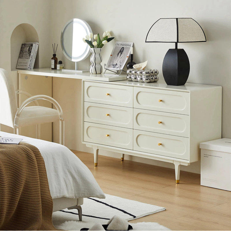 Commode simple en bois massif, Crème / blanc