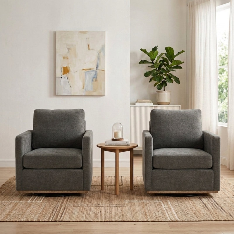 30.5" W Upholstered Comfy Swivel Club Chair, Charcoal Chenille