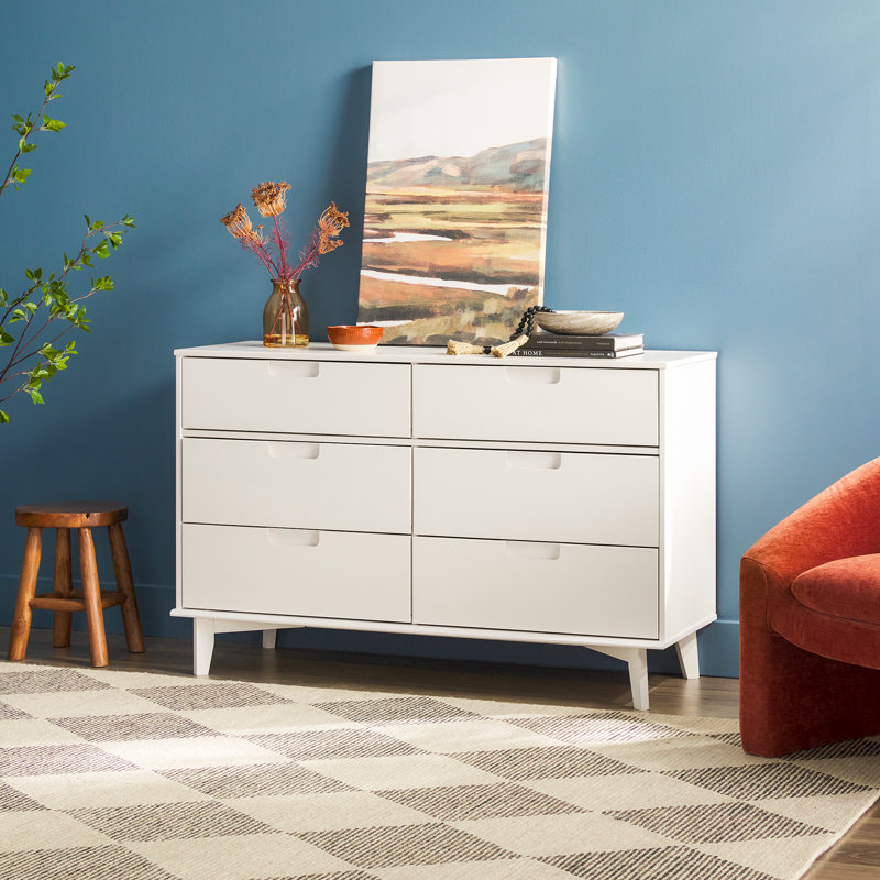 Yarber 6 Drawer Solid Wood Double Dresser, White