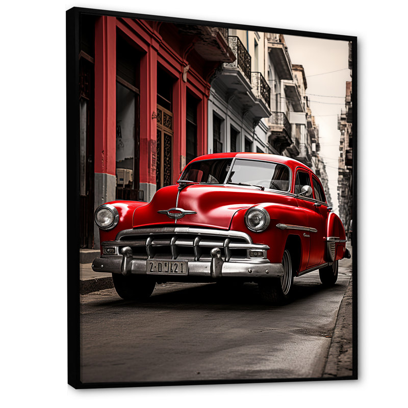 «Red Cuban Car Heritage» sur toile, Cadre flottant noir, H 32 po x l 16 po x P 1 po