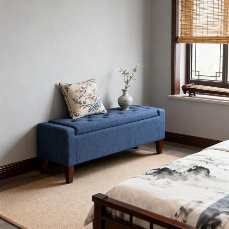 Banc de rangement avec repose-pieds, banc d'entrée rembourré avec siège, avec plateau relevable et pieds en bois d'hévéa