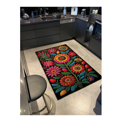 Multi Color Floral Rose and Daisy Pattern Creative Modern Decorative Machine Washable Area Rug