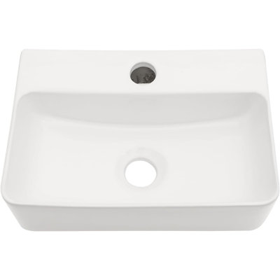 14'' x 10'' Rectangular White Ceramic Wall Mount Bathroom Sink, Compact Wall Hung Sink with 1.75'' Drain Opening