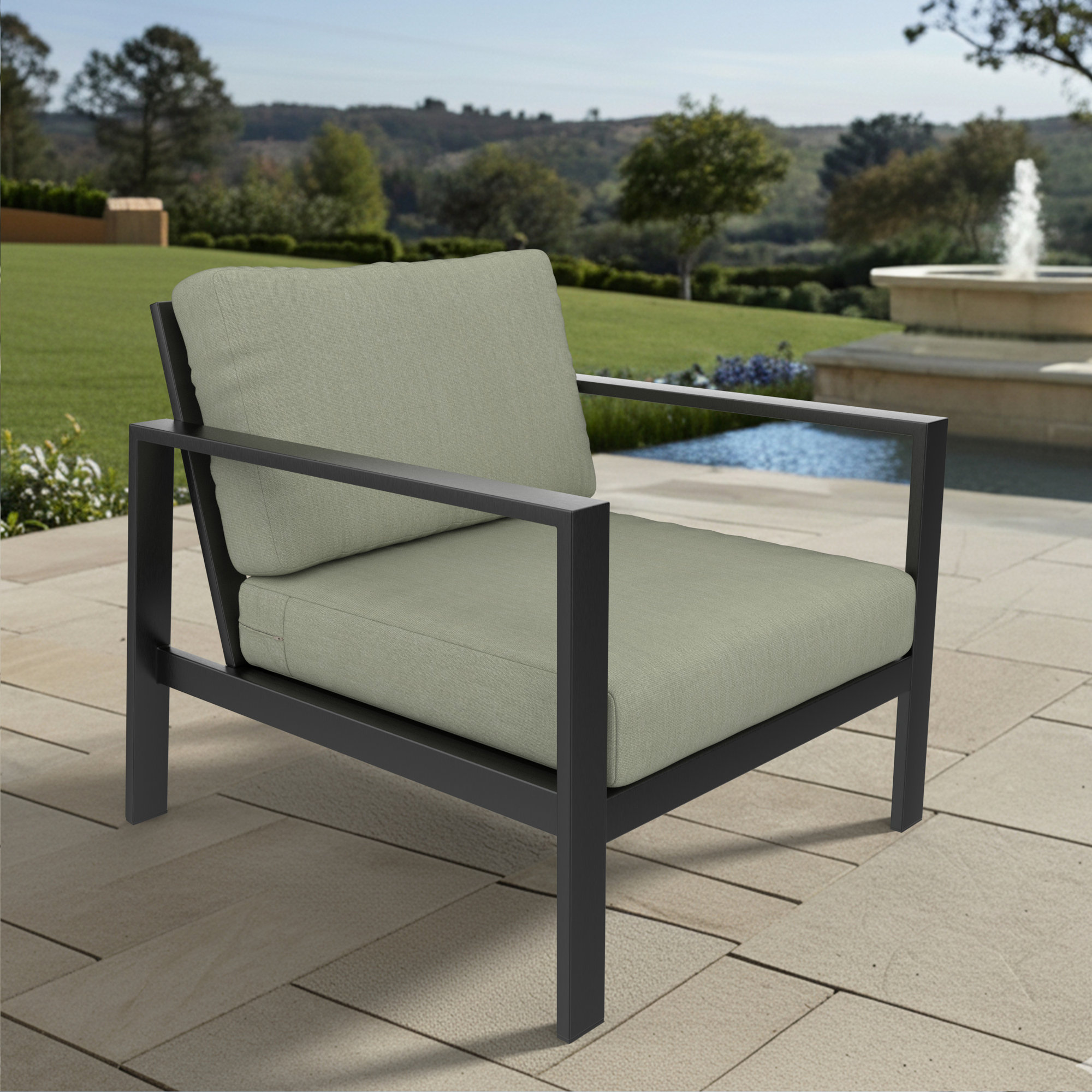 Amala Outdoor Sunbrella® Seat/Back Cushion, Sunbrella® Canvas Seasalt, 28.5" W x 28.5" D