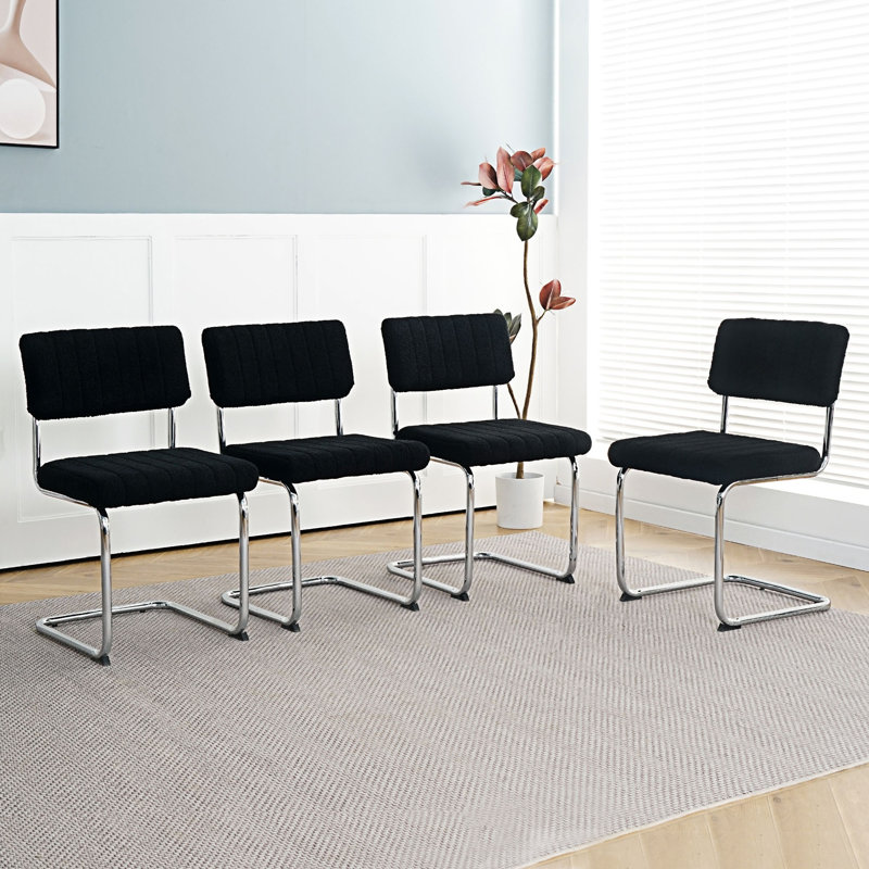 Ensemble de 4 chaises de salle à manger rembourrées, Argent argent, Noir