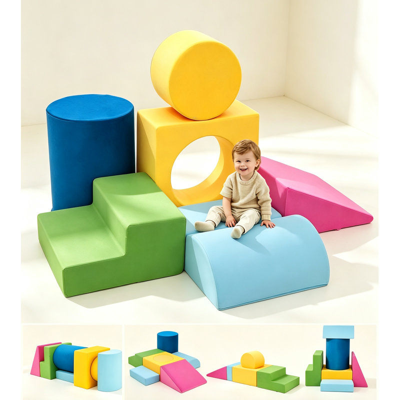 7 pièces blocs d'escalade en mousse colorée, jeu d'escalade modulaire, jeu de rampe et de jeu d'intérieur pour tout-petits de 1 à 3 ans