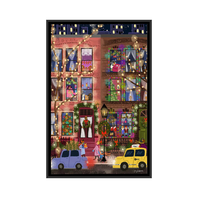 Christmas Townhouse_1PC6, Cadre flottant noir, H 26 po x l 18 po