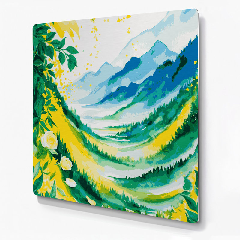 Aquarelle, paysage 22, art mural en métal vert, H 16 po x l 16 po