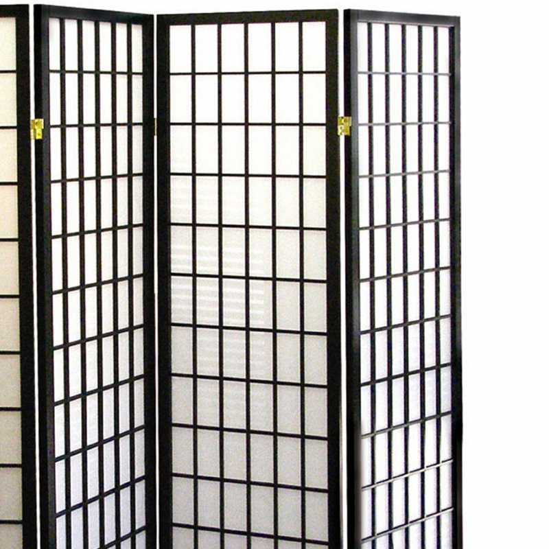 Paravent pliable en panneau de papier, écran d'intimité minimaliste à 4 panneaux de style japonais, cloison peu encombrante pour le bureau de la chambre à coucher - noir