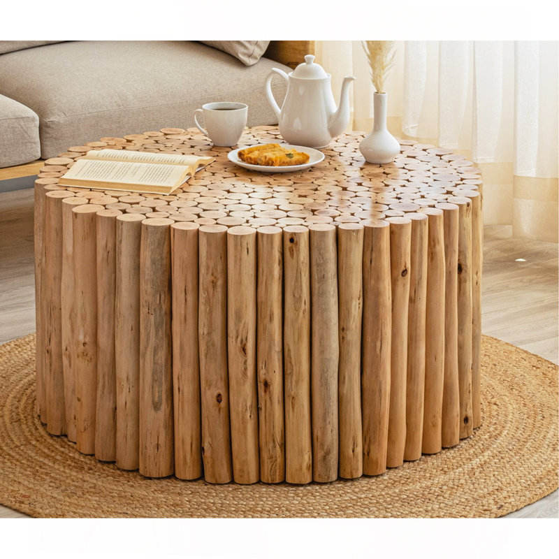 Table basse en bois avec base solide, Naturel