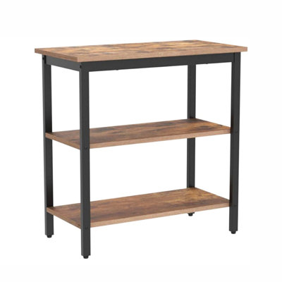 Rustic Side Table with 3-Tier Storage Shelf by AKLOV