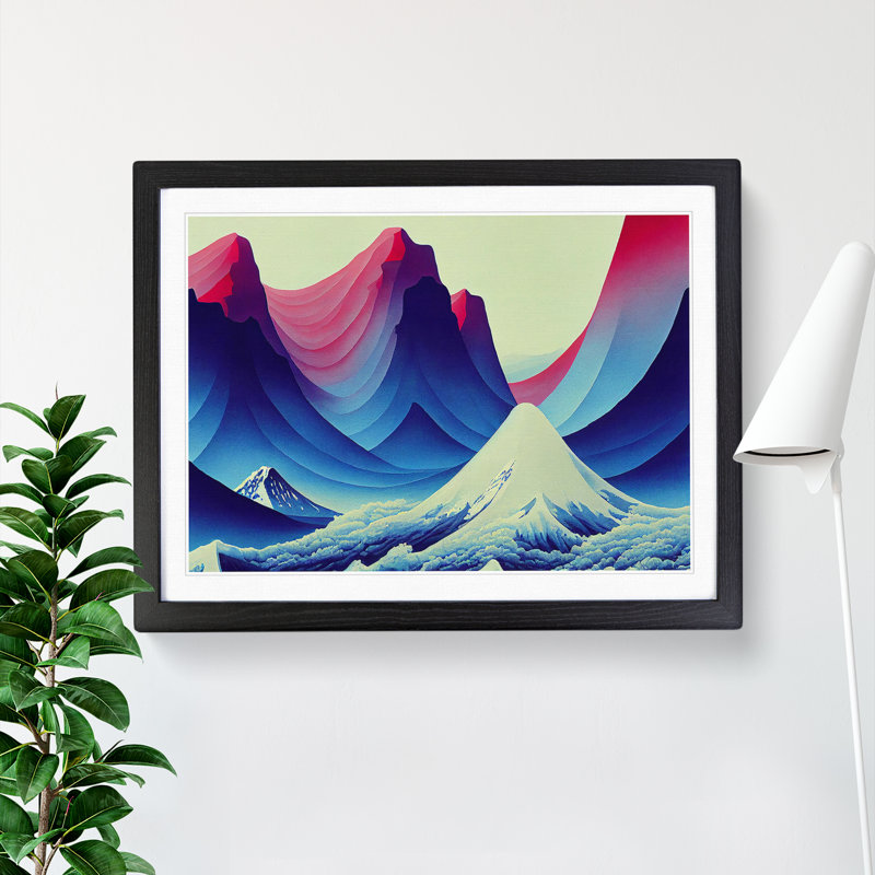 XH1022-6112X Modern Japanese Mountains - Single Picture Frame Print, Black, 46cm H x 64cm W x 2cm D