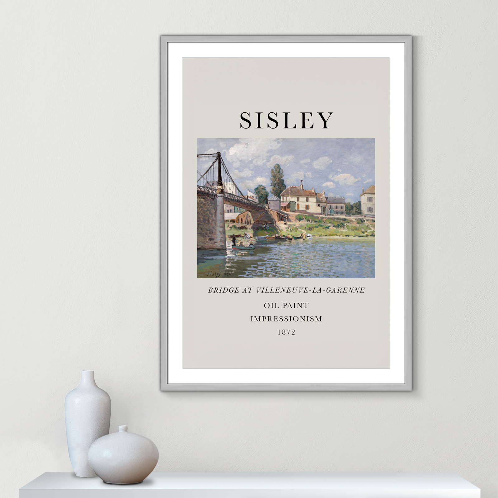 Old Masters Collection " The Bridge At Villeneuve " by Alfred Sisley, Yes, 41.5" H x 29.5" W x 1.25" D