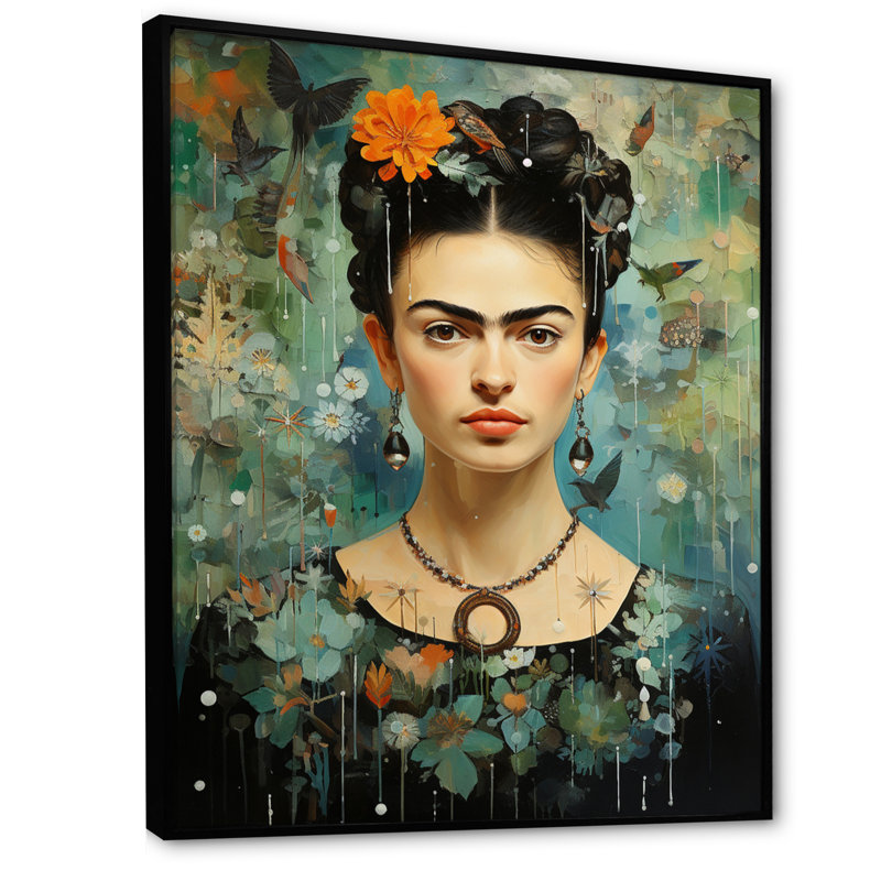 Camac sarcelle, corail, Mexique, art avec autoportrait - impression, H 32 po x l 16 po x P 1 po, Cadre flottant noir